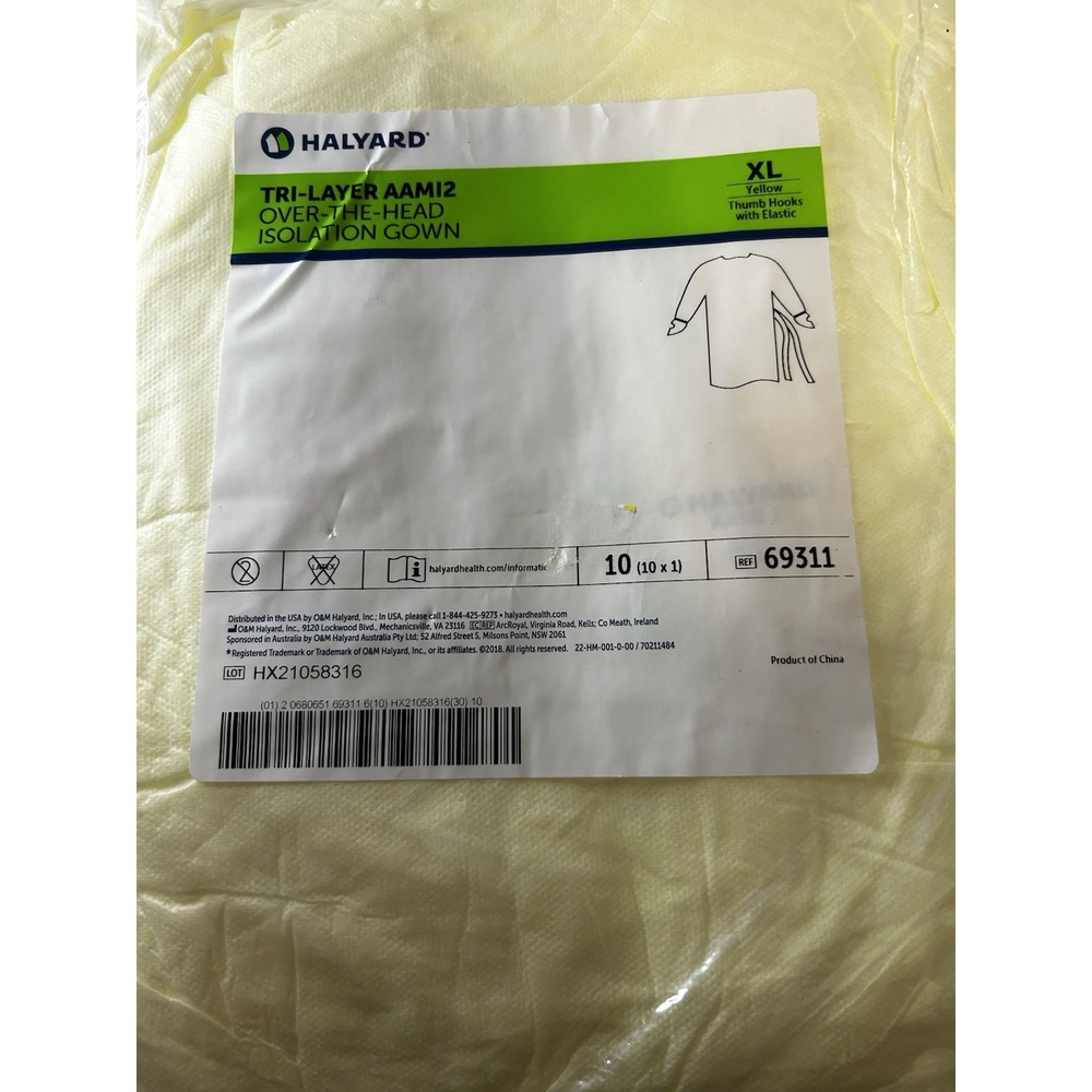 Halyard TrI-Layer AAM12 Over The Head Isolation Gown. Size extraLarge 40‎ Count